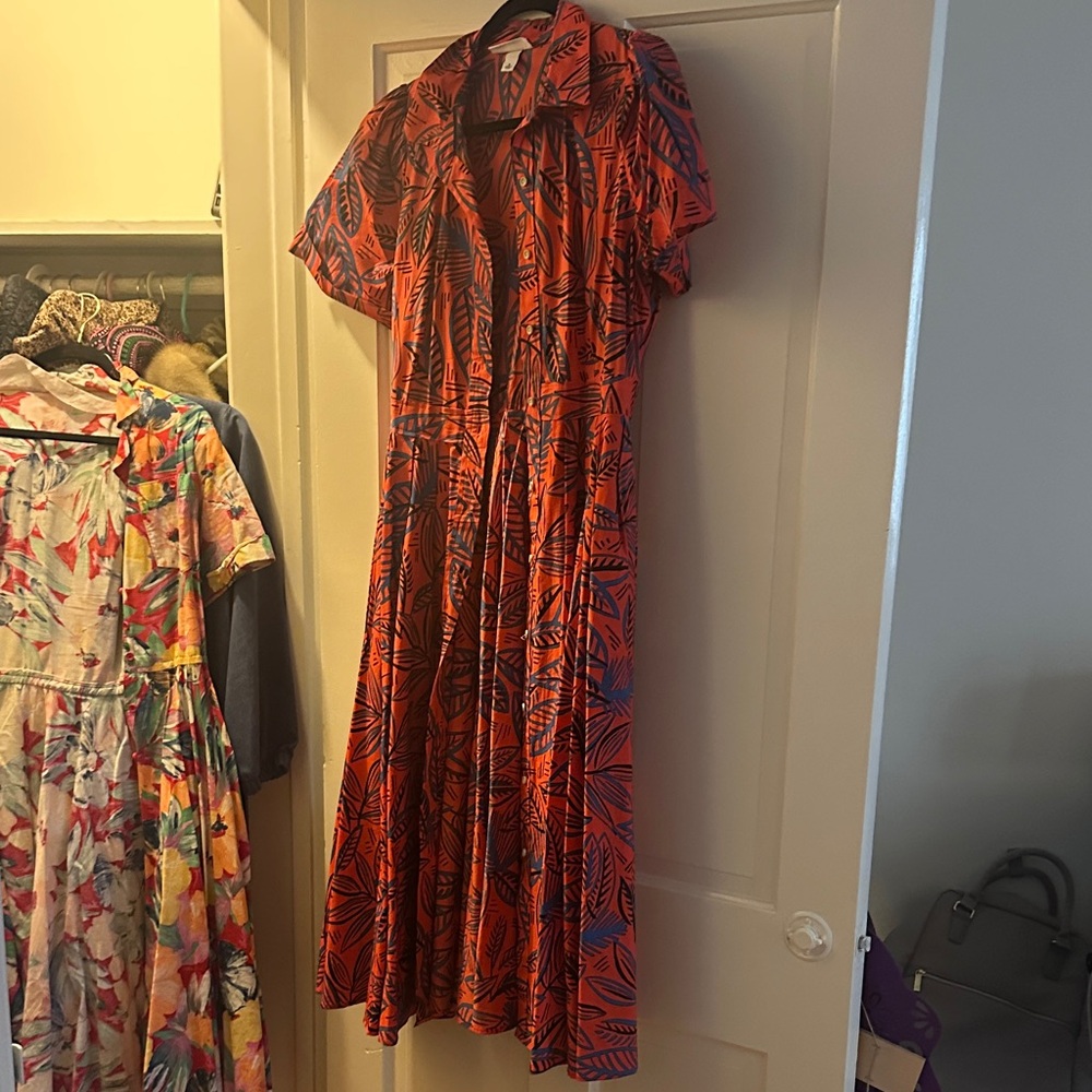 Alexis Vibrant Red and Blue Midi Dress